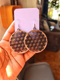 Boucles d’oreilles Fleur de Vie en bois de noyer