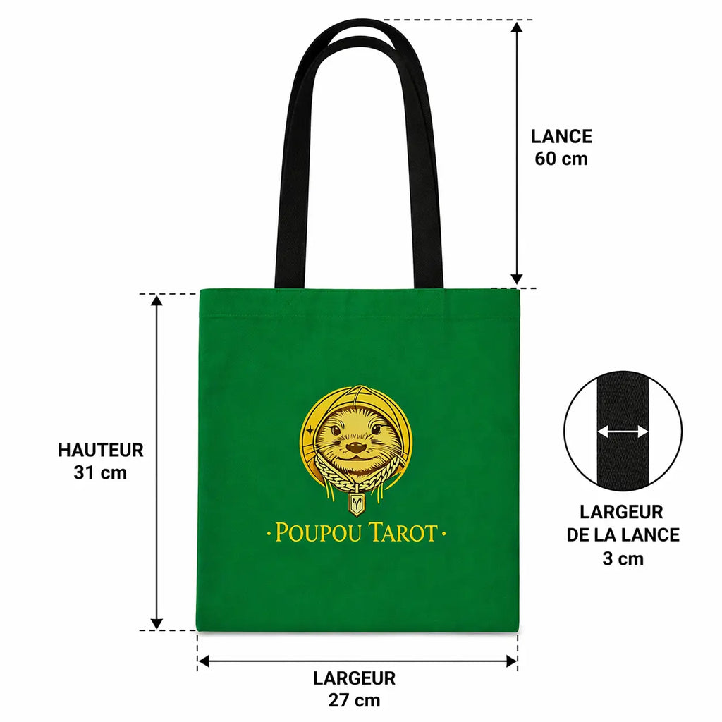 Tote Bag Poupou Tarot en coton – Sac cabas vert  31x27 cm