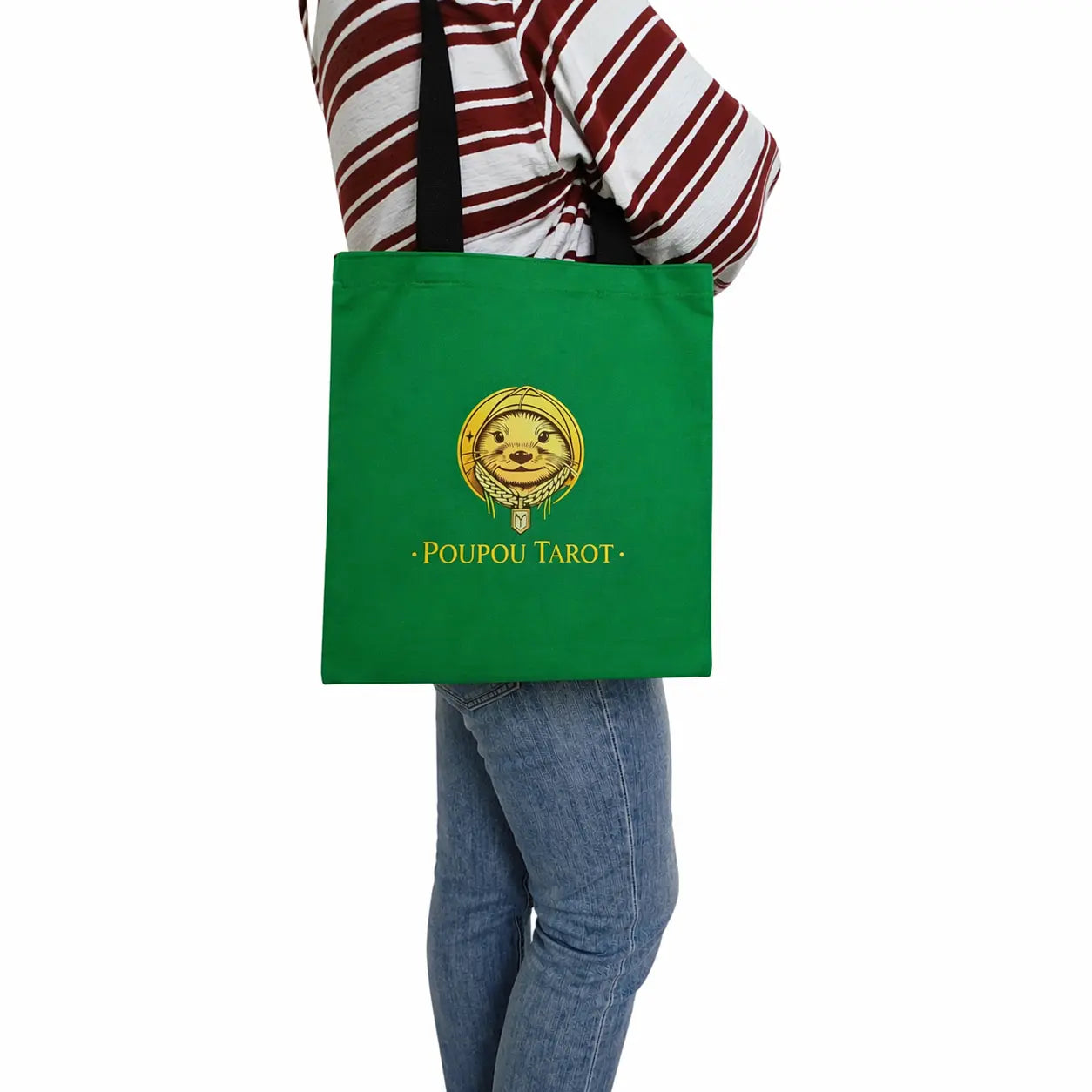 Tote Bag Poupou Tarot en coton – Sac cabas vert  31x27 cm
