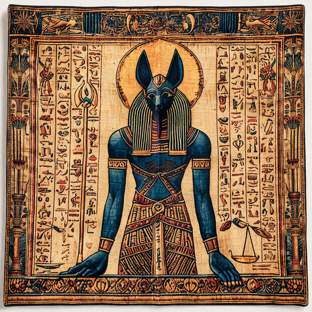 Tapis Tarot Anubis Égyptien 75x75 cm – Tissu Mystique Protection & Rituel