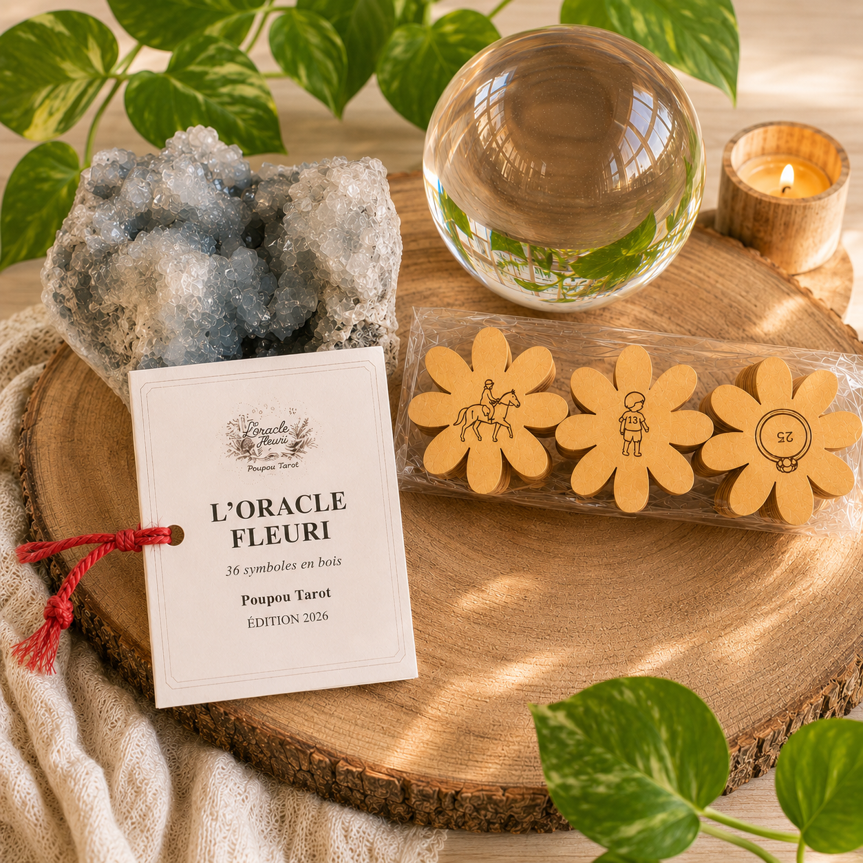 L’Oracle Fleuri – lot de 36 symboles inspirés du Petit Lenormand, pochon + livret