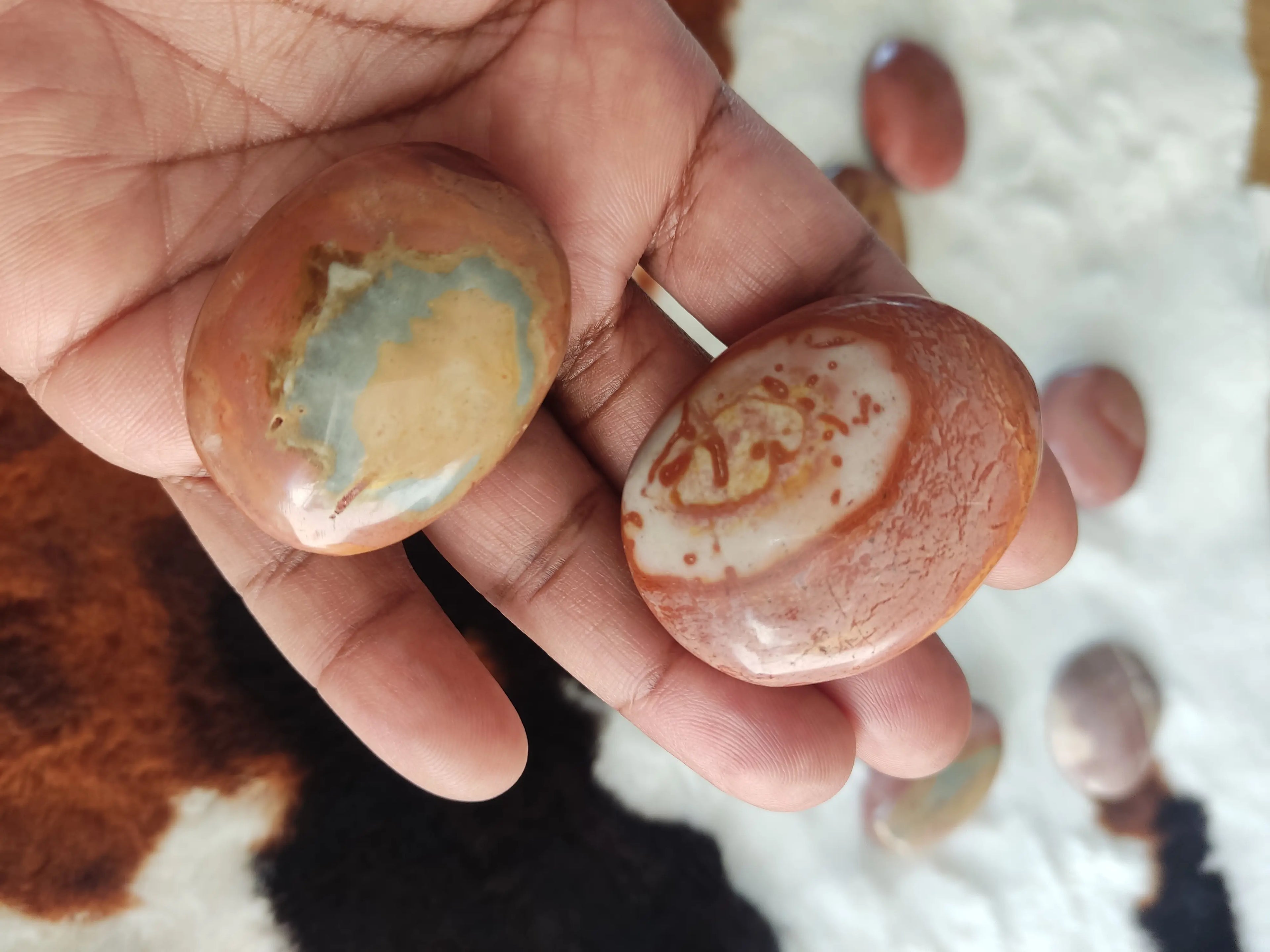 lot de 2 - Pierre Jaspe paysage – pierre naturelle polie (forme galet / paume)