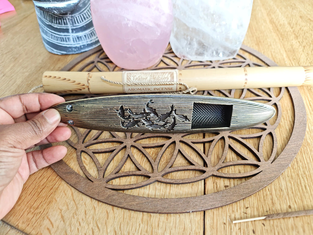 Porte-encens bateau avec pêcheur – brûleur d’encens métal – déco zen japonaise