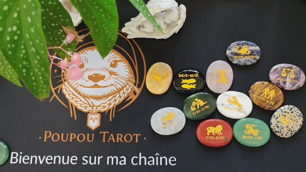 Lot de 12 Pierres Gravées – Signes du Zodiaque | Pierres Naturelles Mixte